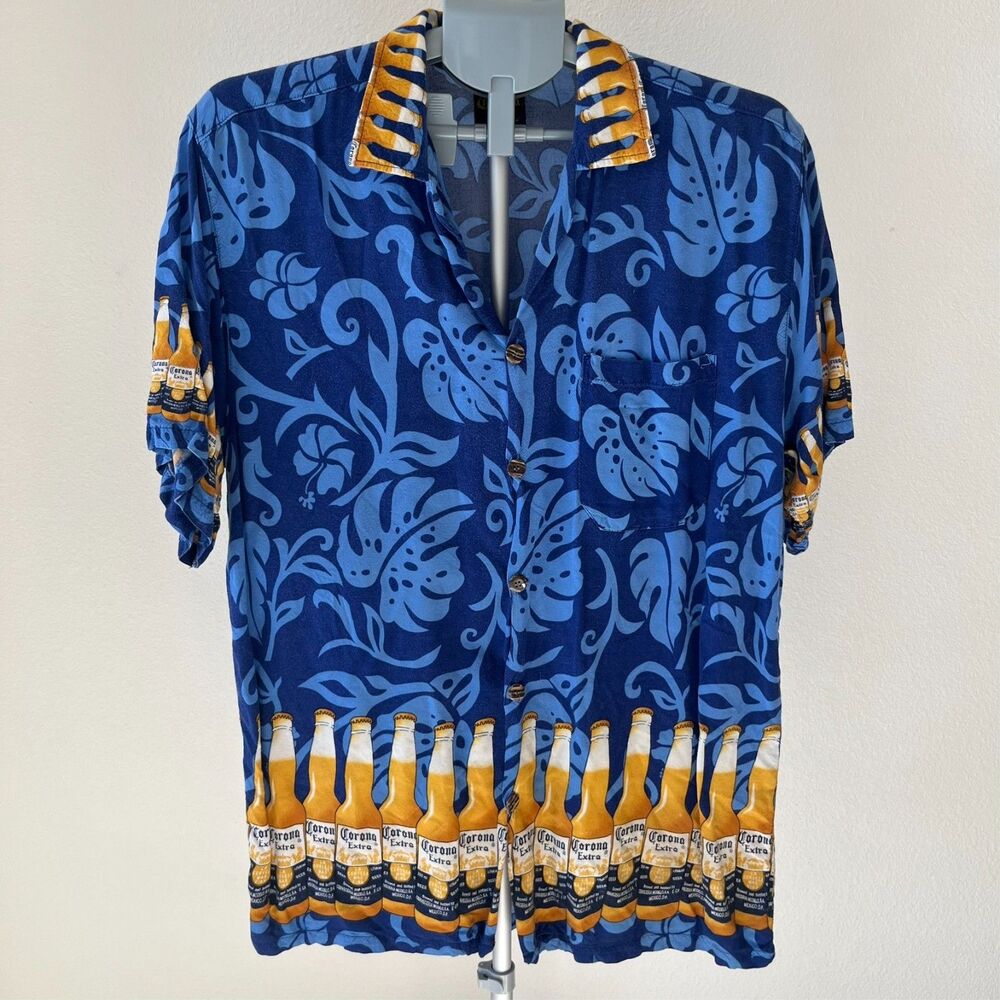 Corona Extra Hawaiian Shirt Mens‎ XL Short Sleeve Button Up Festive Funky Unique